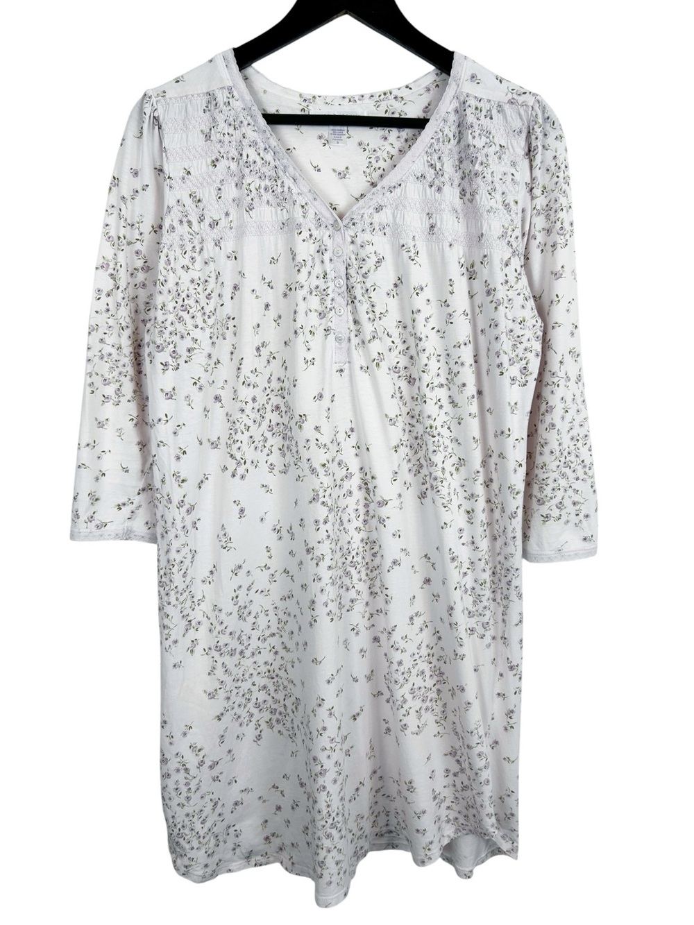 Carole Hochman Dainty Floral Nightgown Size Small 100% Cotton Cream/Purple
